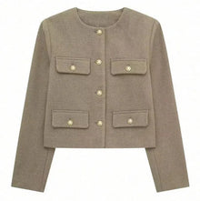 Damen Kurzjacke mit Knopfdetails und geradem Schnitt – Beige