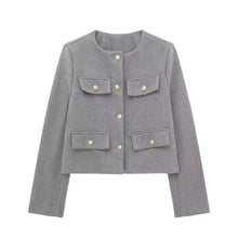 Damen Kurzjacke mit Knopfdetails und geradem Schnitt – Grau