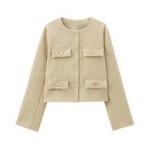 Damen Kurzjacke mit Knopfdetails und geradem Schnitt – Hellbeige