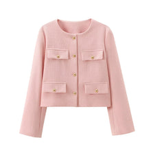 Damen Kurzjacke mit Knopfdetails und geradem Schnitt – Hellrosa