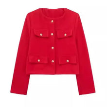 Damen Kurzjacke mit Knopfdetails und geradem Schnitt – Rot