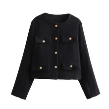 Damen Kurzjacke mit Knopfdetails und geradem Schnitt – Schwarz