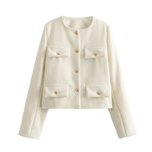 Damen Kurzjacke mit Knopfdetails und geradem Schnitt – Weiß