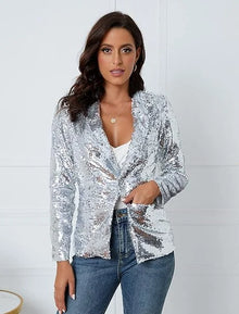 Eleganter Damenblazer mit Pailletten – Silber