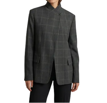 Damen Blazer mit Stehkragen und asymmetrischem Verschluss – Grau