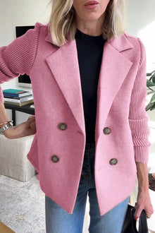 Damenblazer mit Strickärmeln und doppelter Knopfleiste – Rosa