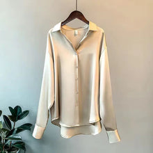 Damen Bluse aus Satin mit langen Ärmeln – Champagner