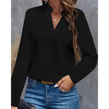 Damen Bluse mit V-Ausschnitt und langen Ärmeln – Schwarz