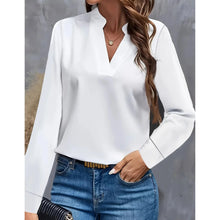 Damen Bluse mit V-Ausschnitt und langen Ärmeln – Weiß