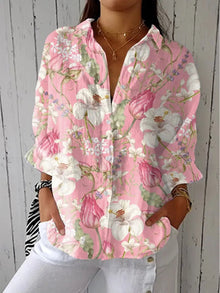 Katharina | Damen Bluse mit Blumenmuster V-Ausschnitt Langarm – Multicolor