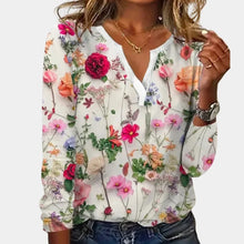 Damen Bluse mit floralem Muster und V-Ausschnitt – Weiß