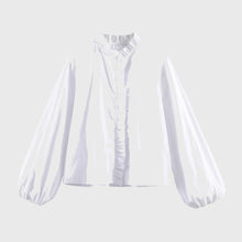 Damen-Bluse mit Rüschendetails und elastischen Ärmelbündchen – Weiß