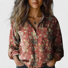 Frieda | Damen Boho Bluse Langarm geknöpft mit Blumenmuster – Rot
