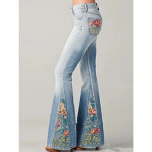 Damen Vintage Jeans mit Stickerei und Schlag – Blau