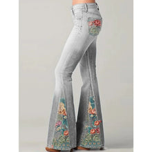 Damen Vintage Jeans mit Stickerei und Schlag – Grau