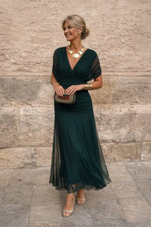 Charlotte | Damen Cocktailparty-Kleid elegantes Chiffon-Maxikleid V-Ausschnitt – Flaschengrün