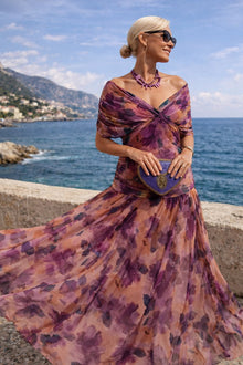 Charlotte | Damen Cocktailparty-Kleid elegantes Chiffon-Maxikleid V-Ausschnitt – Verzauberter Garten