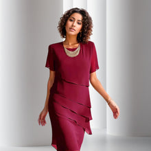 Charlotte | Damen Cocktailparty-Kleid geschichtetes Chiffon Kurzarm Abendkleid – Rot