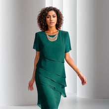 Charlotte | Damen Cocktailparty-Kleid geschichtetes Chiffon Kurzarm Abendkleid – Grün