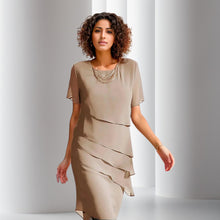 Charlotte | Damen Cocktailparty-Kleid geschichtetes Chiffon Kurzarm Abendkleid – Khaki