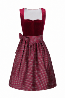 Damen Dirndl Set mit Samtoberteil und Schürze – Dunkelrot