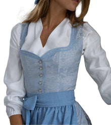 Damen Dirndl Set mit Schürze und Blumenmuster – Weiß