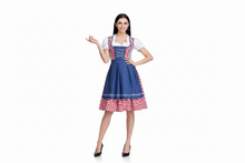Damen Dirndlkleid Set mit Schürze und Bluse – Karo blau