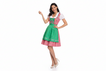 Damen Dirndlkleid Set mit Schürze und Bluse – Karo Grun