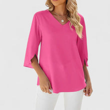 Clara | Damen elegante Rüschen-Bluse mit V-Ausschnitt 3/4-Arm – Klassisch Rosa