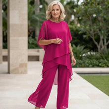 Leonie | Damen Elegantes Chiffon Lagen-Set Oberteil Hose – Lila