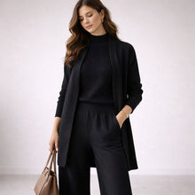 Marlene | Damen Elegantes Dreiteiling Strick-Loungewear-Set Abendkleid-Stil – Schwarz