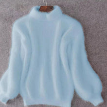 Johanna | Damen Flauschiger Rollkragenpullover mit hohem Kragen Oversized Strick – Blau