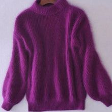 Johanna | Damen Flauschiger Rollkragenpullover mit hohem Kragen Oversized Strick – Lila