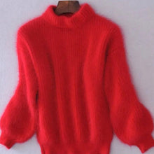 Johanna | Damen Flauschiger Rollkragenpullover mit hohem Kragen Oversized Strick – Rot