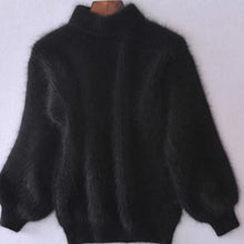 Johanna | Damen Flauschiger Rollkragenpullover mit hohem Kragen Oversized Strick – Schwarz