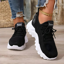 Damen Sneaker mit Strickdesign und verstärkter Sohle – Schwarz