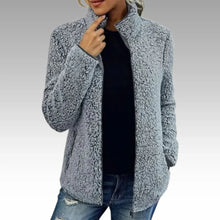 Damen Fleecejacke mit Reißverschluss und Stehkragen – Grau
