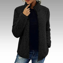 Damen Fleecejacke mit Reißverschluss und Stehkragen – Schwarz