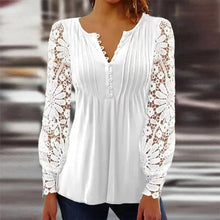 Greta | Damen Geblümte Henley-Bluse Relaxed Fit Lange Ärmel Rosenprint – Weiß
