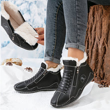 Elisabeth | Damen Gefütterte Ankle Boots Schnürstiefeletten Kunstfell Reißverschluss – Schwarz