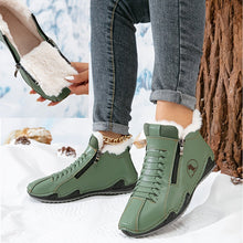 Elisabeth | Damen Gefütterte Ankle Boots Schnürstiefeletten Kunstfell Reißverschluss – Grün