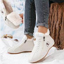 Elisabeth | Damen Gefütterte Ankle Boots Schnürstiefeletten Kunstfell Reißverschluss – Weiß