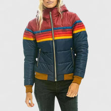 Damen Gesteppte Colorblock Jacke mit Streifen und Teddyfutter – Dunkelblau