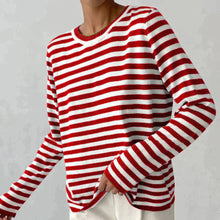 Emilia | Damen Gestreifter Langarm Relaxed-Fit Rundhals Sweater – Rot