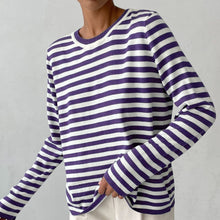 Emilia | Damen Gestreifter Langarm Relaxed-Fit Rundhals Sweater – Lila