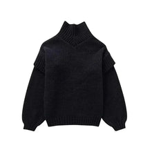 Damen Grobstrick Rollkragenpullover mit Langen Ärmeln und Rippbündchen – Schwarz