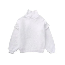 Damen Grobstrick Rollkragenpullover mit Langen Ärmeln und Rippbündchen – Weiß