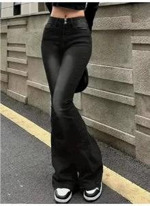 Damen High-Waist Flared Jeans mit Komfortstretch – Schwarz