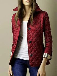 Elegante Damen Steppjacke mit Knopfverschluss – Burgunderrot
