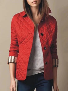 Elegante Damen Steppjacke mit Knopfverschluss – Rot